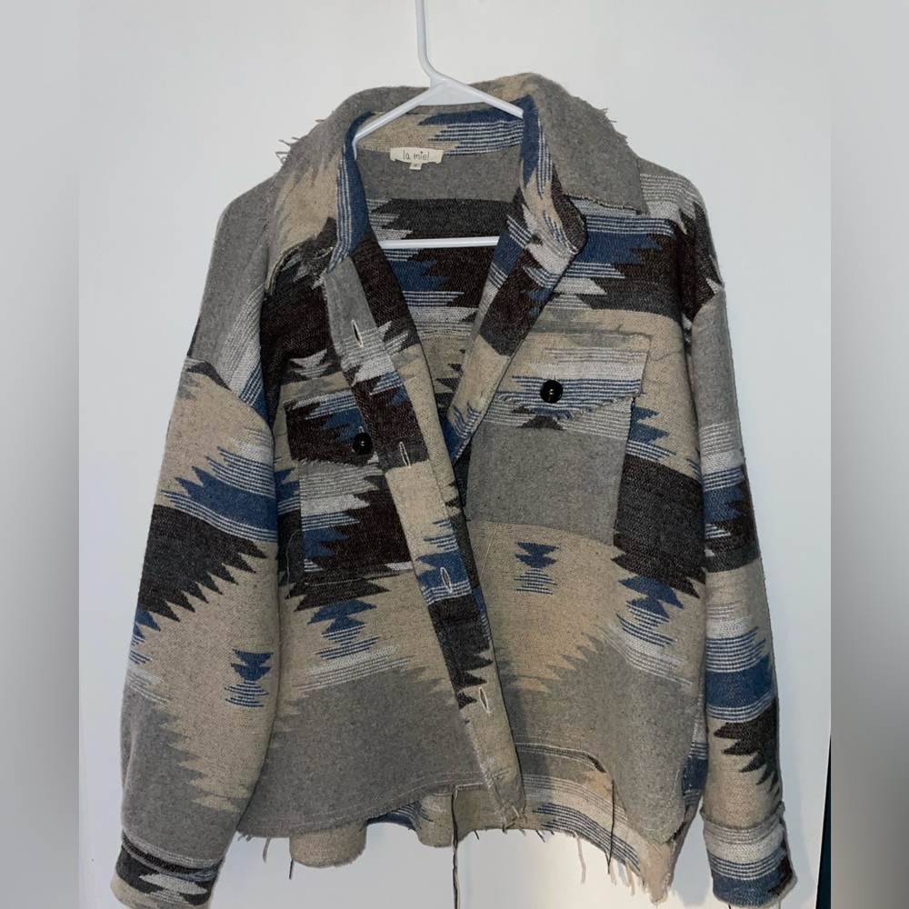 Distressed Aztec printed jacket